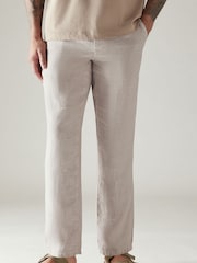 Light Grey 100% Linen Drawstring Trousers - Image 2 of 9