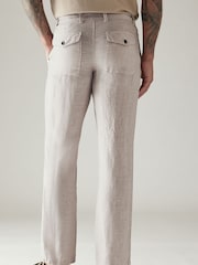 Light Grey 100% Linen Drawstring Trousers - Image 3 of 9