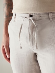 Light Grey 100% Linen Drawstring Trousers - Image 5 of 9
