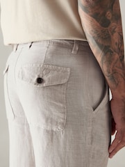 Light Grey 100% Linen Drawstring Trousers - Image 6 of 9