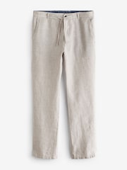 Light Grey 100% Linen Drawstring Trousers - Image 7 of 9