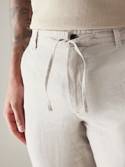 Light Grey 100% Linen Drawstring Trousers - Image 9 of 9