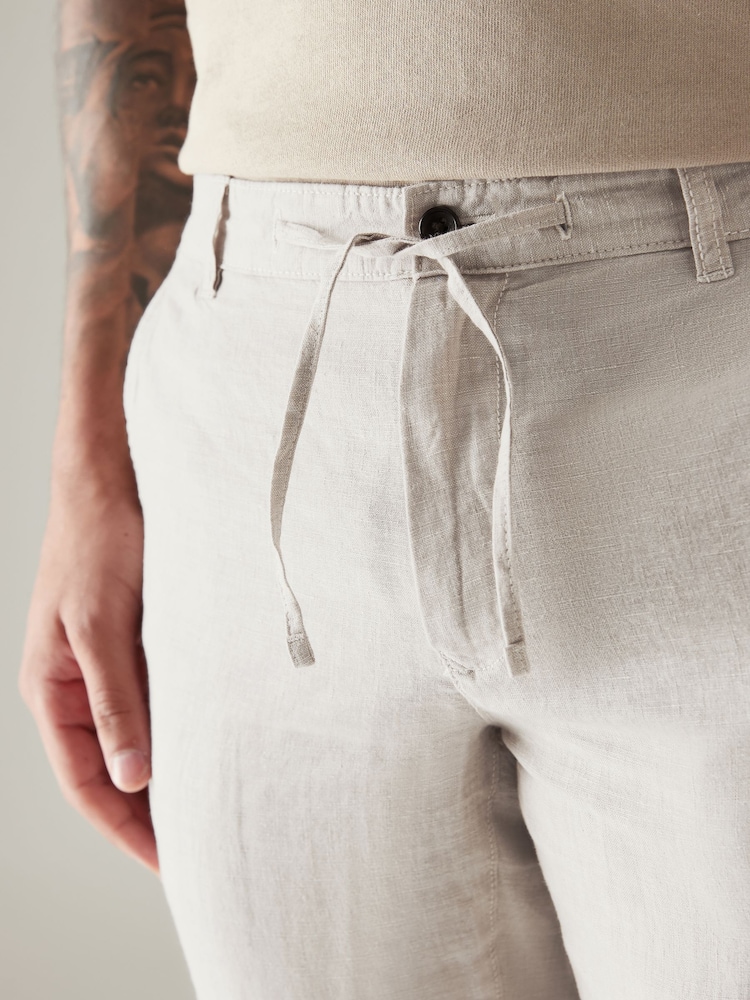 Light Grey 100% Linen Drawstring Trousers - Image 9 of 9