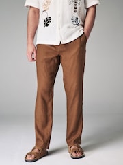 Rust Brown 100% Linen Drawstring Trousers - Image 1 of 11
