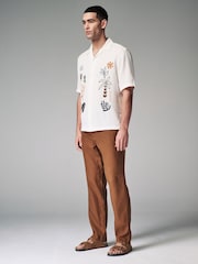 Rust Brown 100% Linen Drawstring Trousers - Image 2 of 11