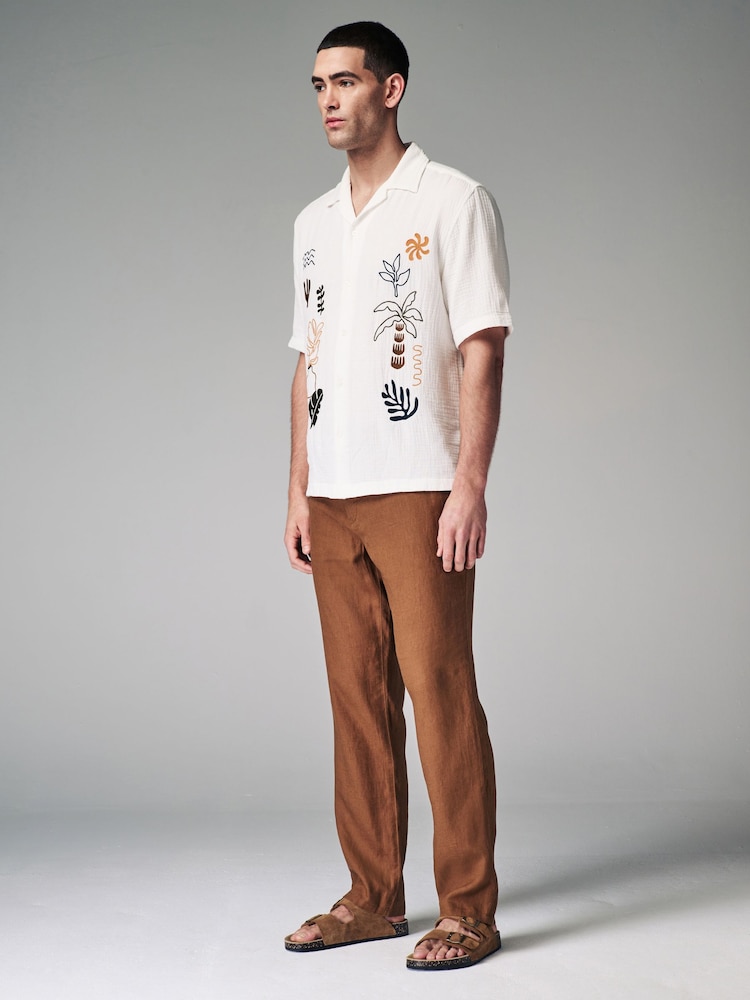 Rust Brown 100% Linen Drawstring Trousers - Image 2 of 11