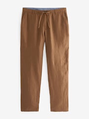 Rust Brown 100% Linen Drawstring Trousers - Image 7 of 11