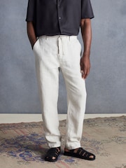 Light Grey Signature Leomaster Italian Delave 100% Linen Drawstring Trousers - Image 1 of 12