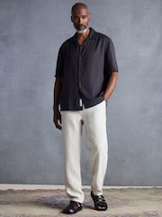 Light Grey Signature Leomaster Italian Delave 100% Linen Drawstring Trousers - Image 2 of 12