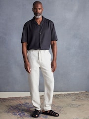 Light Grey Signature Leomaster Italian Delave 100% Linen Drawstring Trousers - Image 4 of 12