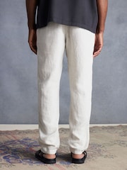 Light Grey Signature Leomaster Italian Delave 100% Linen Drawstring Trousers - Image 5 of 12