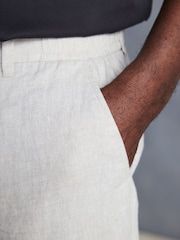 Light Grey Signature Leomaster Italian Delave 100% Linen Drawstring Trousers - Image 7 of 12