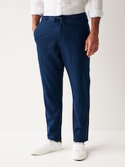Navy Blue Linen Viscose Drawstring Trousers - Image 1 of 8