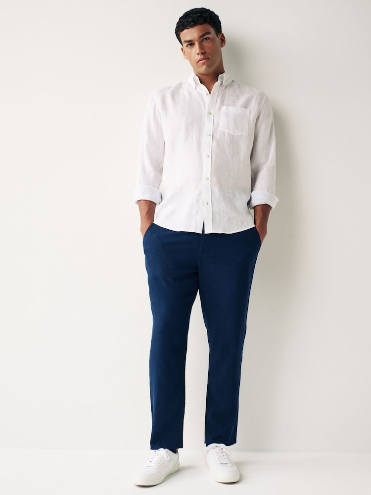 Navy Blue Linen Viscose Drawstring Trousers - Image 2 of 8