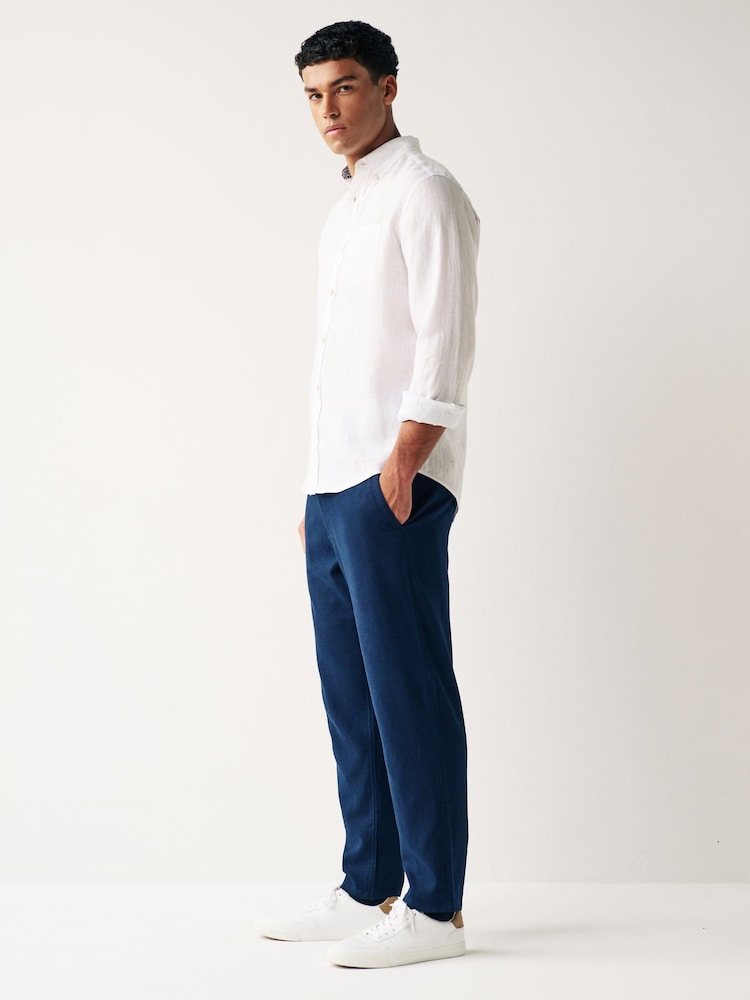 Navy Blue Linen Viscose Drawstring Trousers - Image 3 of 8