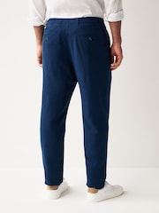 Navy Blue Linen Viscose Drawstring Trousers - Image 4 of 8