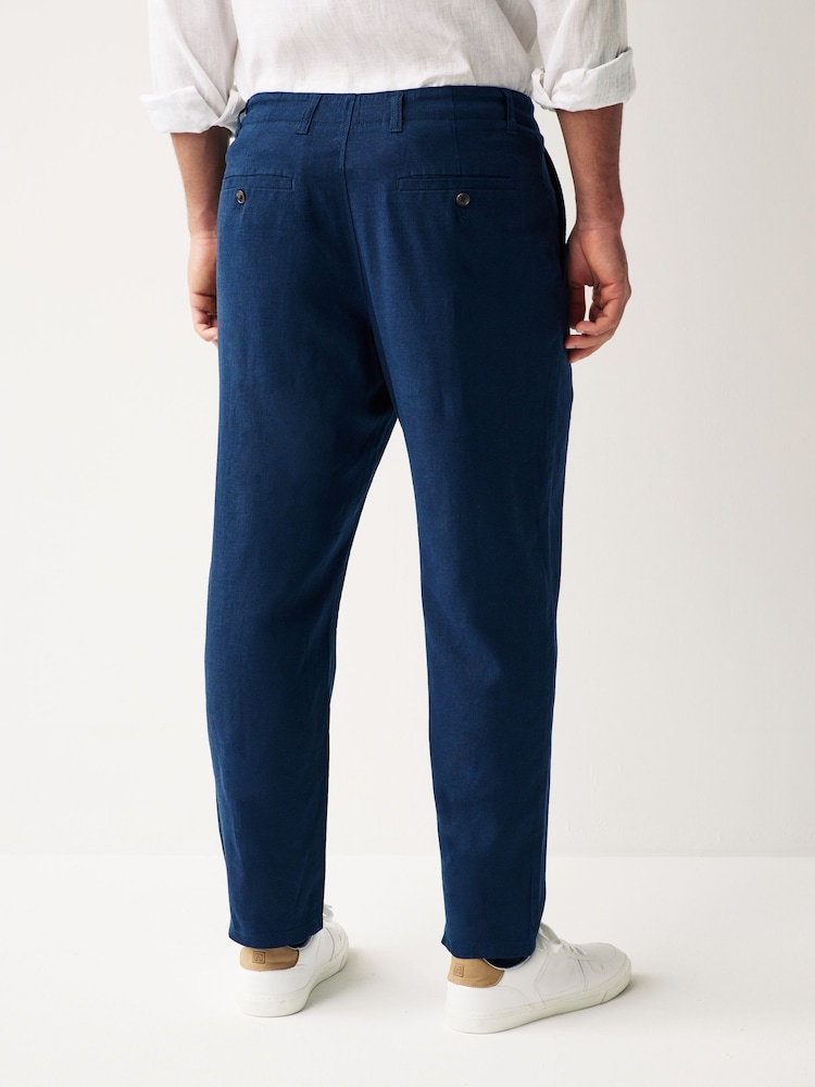 Navy Blue Linen Viscose Drawstring Trousers - Image 4 of 8