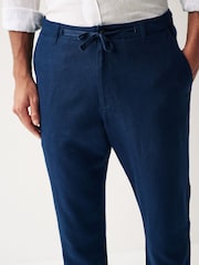 Navy Blue Linen Viscose Drawstring Trousers - Image 5 of 8