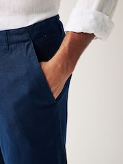 Navy Blue Linen Viscose Drawstring Trousers - Image 6 of 8