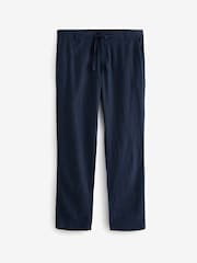 Navy Blue Linen Viscose Drawstring Trousers - Image 7 of 8
