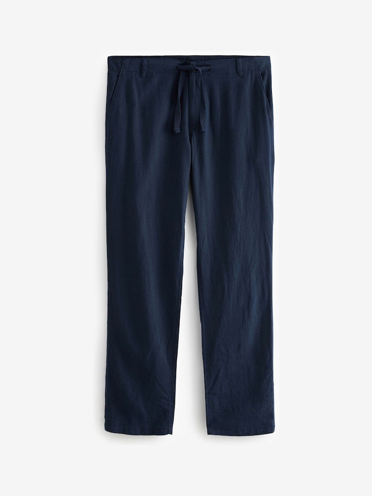 Navy Blue Linen Viscose Drawstring Trousers - Image 7 of 8