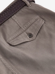 Mushroom Brown Slim Fit Textured Belted Trousers - Image 4 of 5