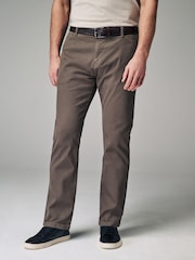Mushroom Brown Slim Fit Textured Belted Trousers - Image 1 of 5