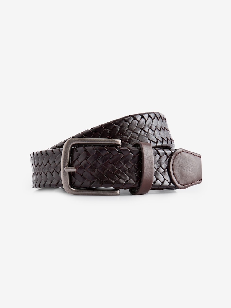 Mushroom Brown Slim Fit Textured Belted Trousers - Image 2 of 5