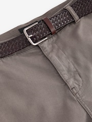 Mushroom Brown Slim Fit Textured Belted Trousers - Image 3 of 5
