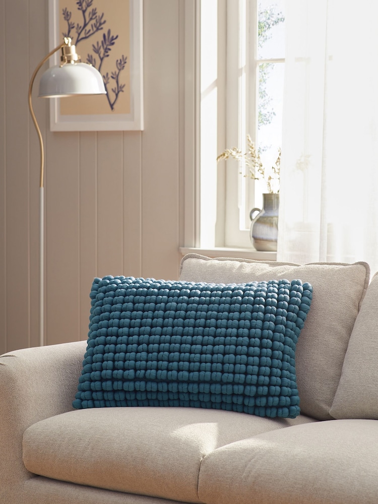Blue 40 x 59cm Global Bobble 100% Cotton Cushion - Image 1 of 3