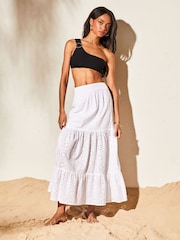 Lipsy White Broderie Petite Tiered Maxi Skirt - Image 1 of 1
