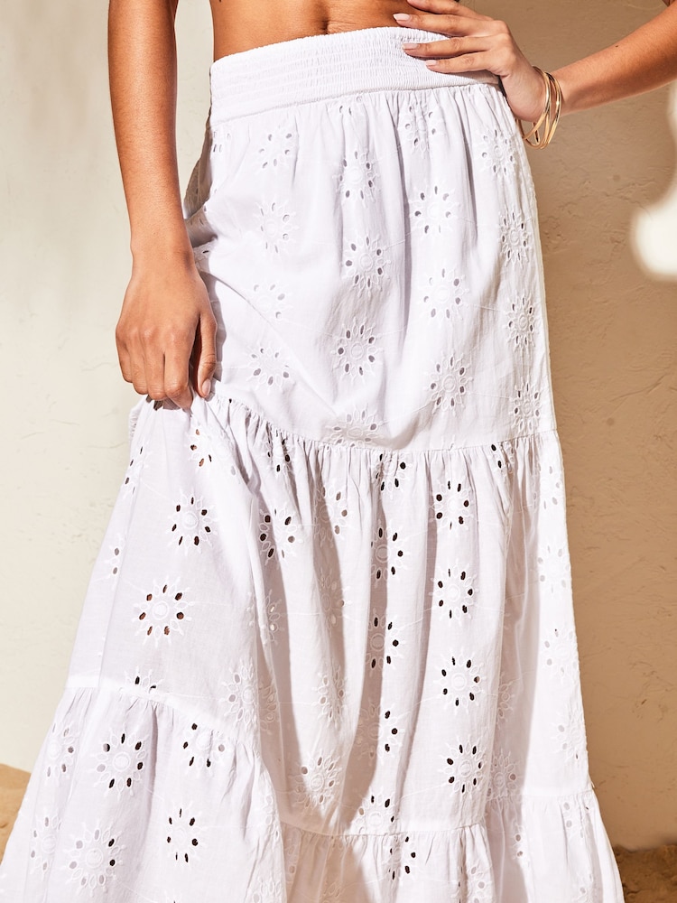 Lipsy White Broderie Petite Tiered Maxi Skirt - Image 4 of 4