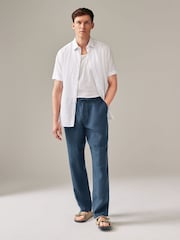 Navy Blue 100% Linen Drawstring Trousers - Image 2 of 9