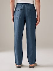 Navy Blue 100% Linen Drawstring Trousers - Image 3 of 9