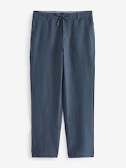Navy Blue 100% Linen Drawstring Trousers - Image 7 of 9