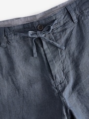 Navy Blue 100% Linen Drawstring Trousers - Image 8 of 9