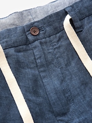 Navy Blue Signature Leomaster Italian Delave 100% Linen Drawstring Trousers - Image 10 of 13