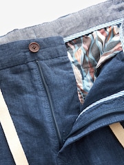 Navy Blue Signature Leomaster Italian Delave 100% Linen Drawstring Trousers - Image 11 of 13