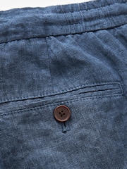 Navy Blue Signature Leomaster Italian Delave 100% Linen Drawstring Trousers - Image 12 of 13