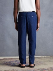 Navy Blue Signature Leomaster Italian Delave 100% Linen Drawstring Trousers - Image 5 of 13