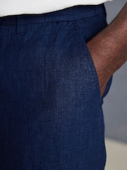 Navy Blue Signature Leomaster Italian Delave 100% Linen Drawstring Trousers - Image 6 of 13