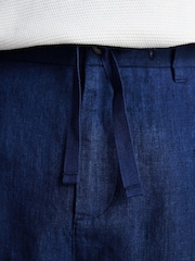 Navy Blue Signature Leomaster Italian Delave 100% Linen Drawstring Trousers - Image 7 of 13