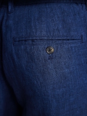 Navy Blue Signature Leomaster Italian Delave 100% Linen Drawstring Trousers - Image 8 of 13