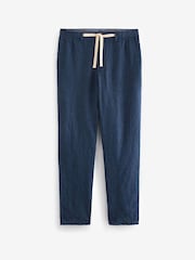 Navy Blue Signature Leomaster Italian Delave 100% Linen Drawstring Trousers - Image 9 of 13
