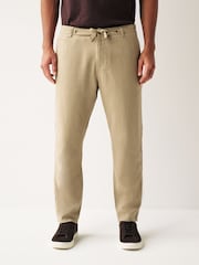 Stone Natural Linen Viscose Drawstring Trousers - Image 1 of 11