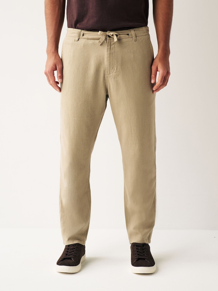 Stone Natural Linen Viscose Drawstring Trousers - Image 1 of 11