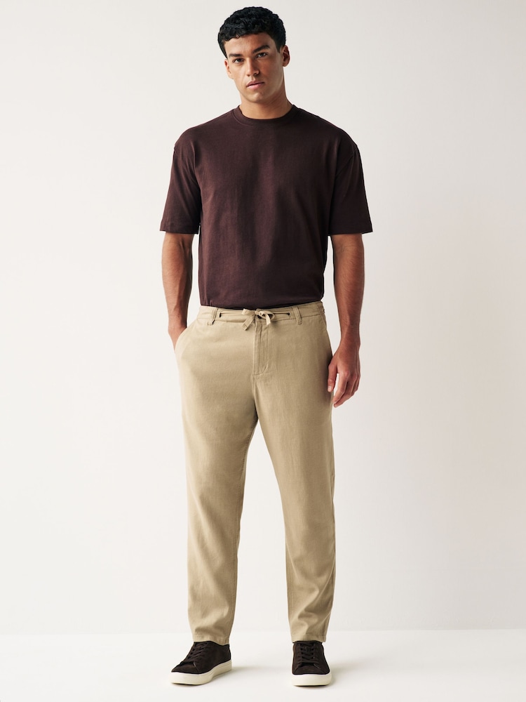 Stone Natural Linen Viscose Drawstring Trousers - Image 3 of 11