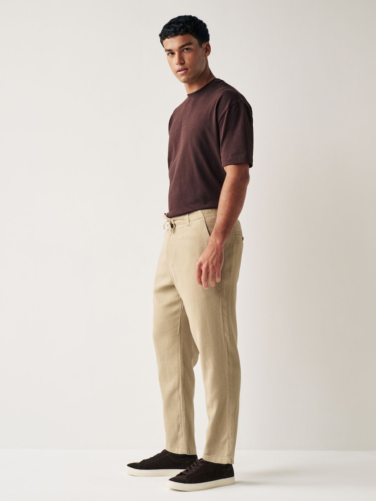 Stone Natural Linen Viscose Drawstring Trousers - Image 4 of 11