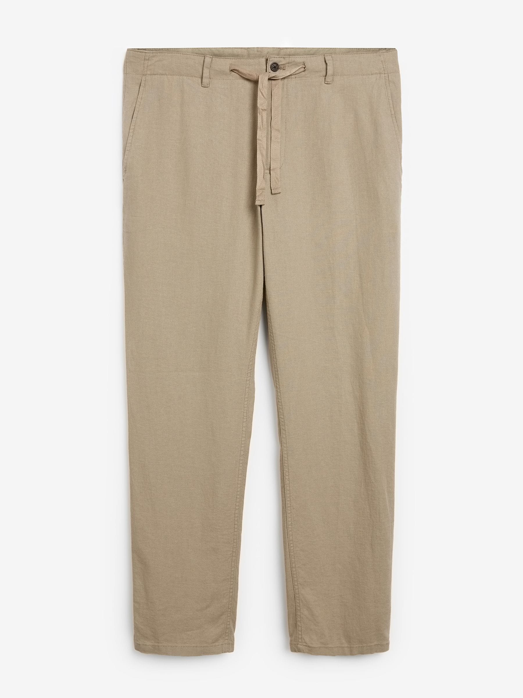 Buy Stone Natural Linen Viscose Drawstring Trousers from