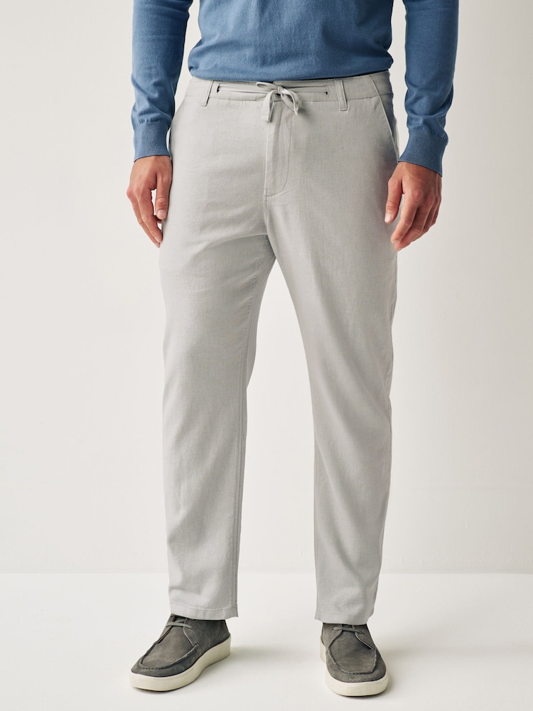 Grey Light Linen Viscose Drawstring Trousers - Image 1 of 10